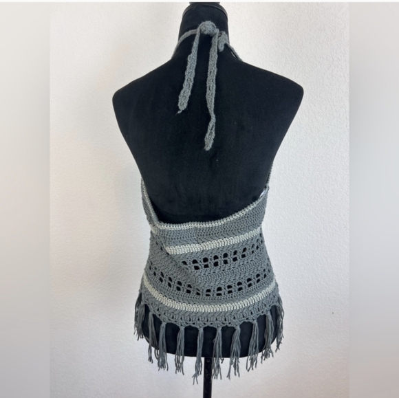 Super Cute Paper Crane Crochet Knit Halter Top Sweater in Gray Size Medium - Picture 4 of 8